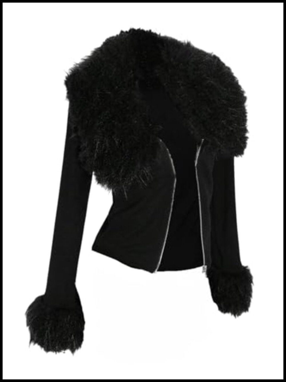 Faux Fur Jacket Long Sleeve Zip Up Grunge Gothic Coat Fall Winter Outerwear